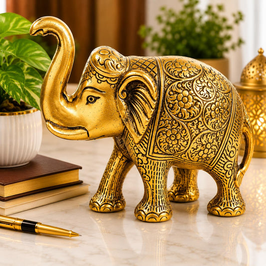 Brass Elephant Statue for Home Decor, Good Luck, Vastu, Feng Shui, Office & Gift – Handmade Decorative Elephant Figurine for Wealth & Prosperity