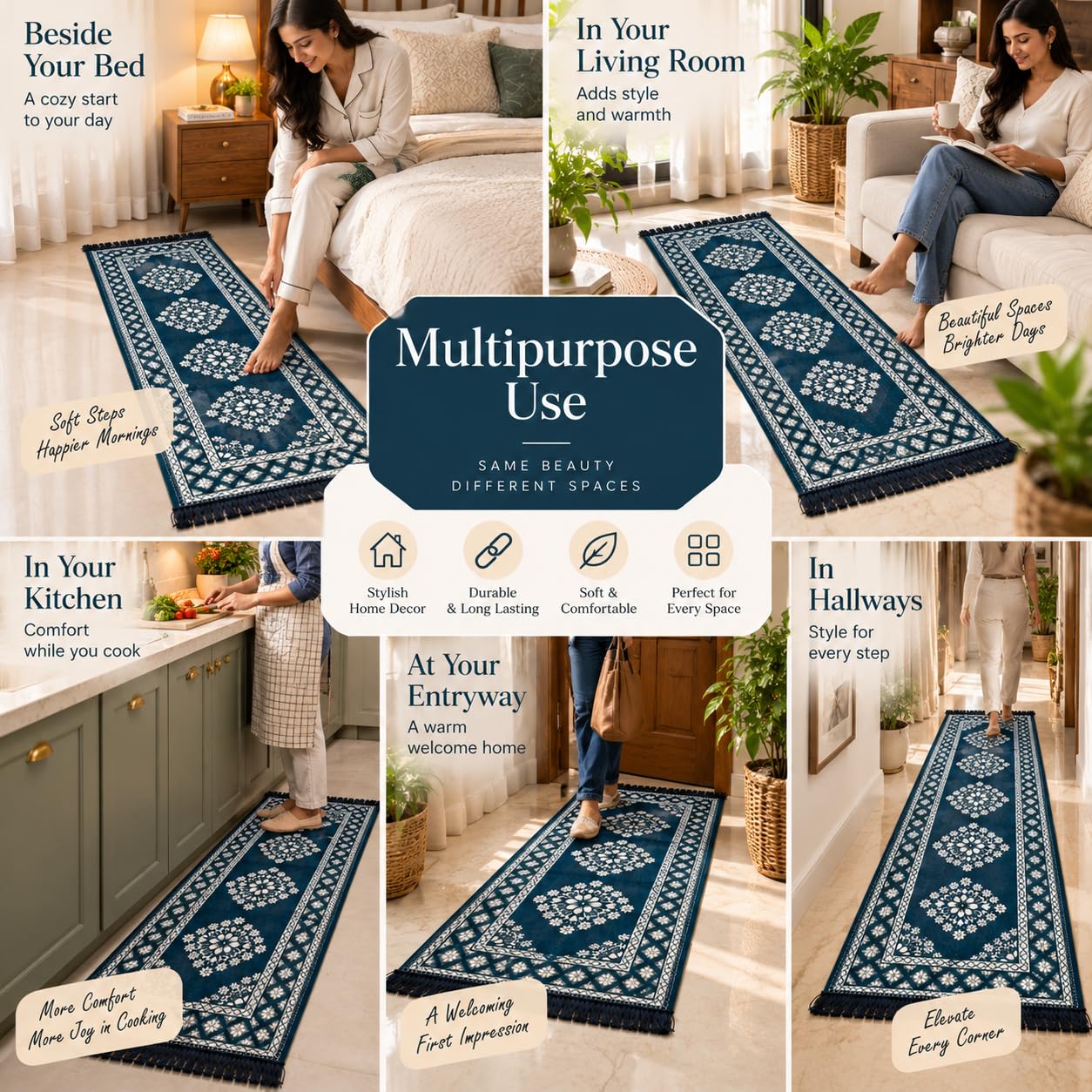 Pure Source India Blue Cotton Yoga Mat for Women and Men, 2X6 feet, 3mm thick, Light Weight, Machine Washable, Home Exercise