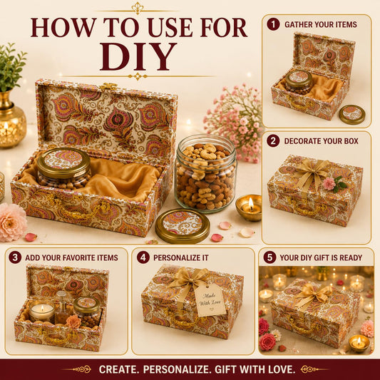 Pure Source India Empty Dry Fruit Gift Box with 2 Airtight Glass Jars | Luxury Hamper Box with Satin Lining | Reusable for Dry Fruits, Wedding, Diwali, Rakhi & Corporate Gifts