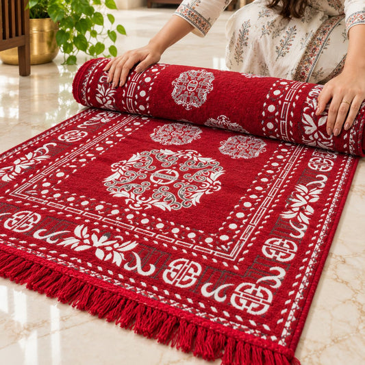 Pure Source India Red Cotton Yoga Mat for Women and Men, 2X6 feet, 3mm thick, Light Weight, Machine Washable, Home Exercise