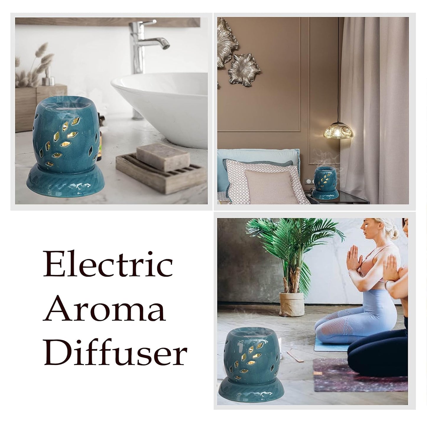 Pure Source India Ceramic Electric Aroma Diffuser Oil Burner/Oil Warmer Round Shape with Bulb (Green Small)