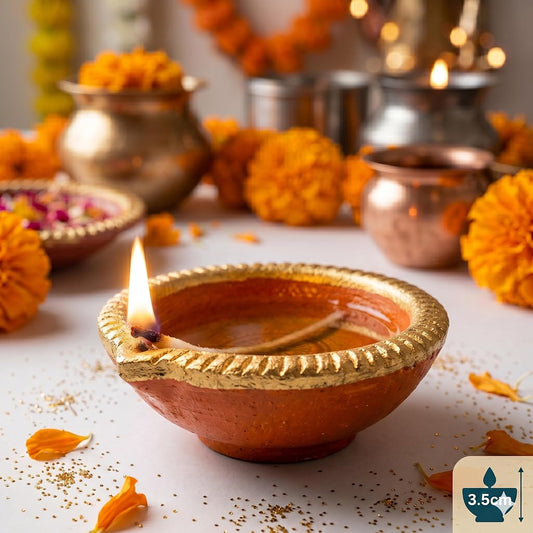 Pure Source India Elegant Orange Color (1 Pieces)Traditional Handmade Earthen Clay Big Size Diya for Laxmi Pooja| Premium Terracotta Akhand Jyoti for Diwali, Puja & Festive Décor