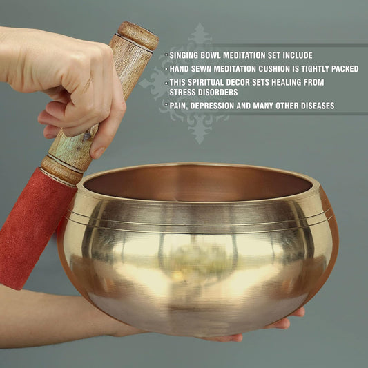 Pure Source India - 5 inches -Singing Bowl Set Singing bowl Mallet Meditation Sound Bowl Musical Instrument for Stress Relief and Meditation Music Gold