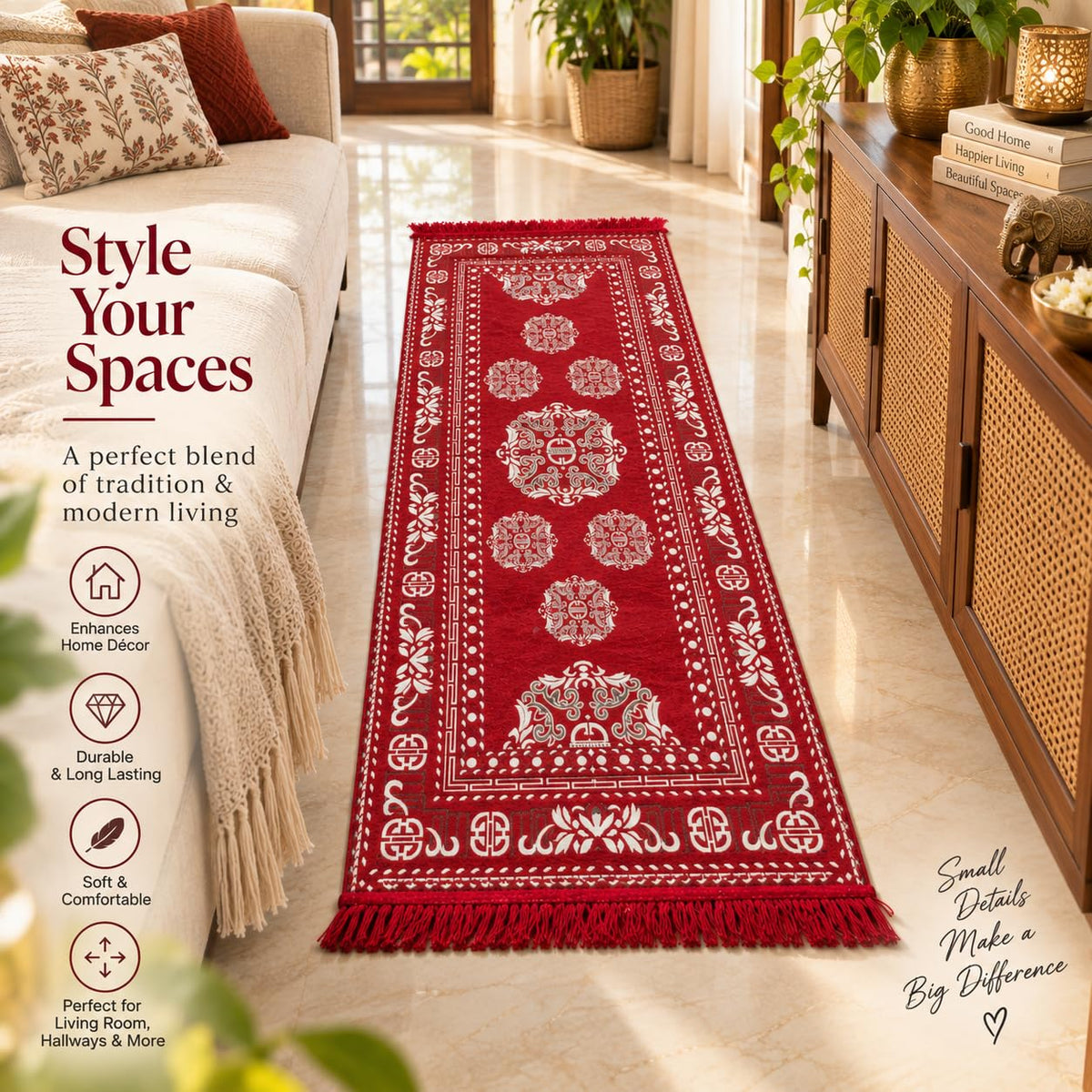 Pure Source India Red Cotton Yoga Mat for Women and Men, 2X6 feet, 3mm thick, Light Weight, Machine Washable, Home Exercise