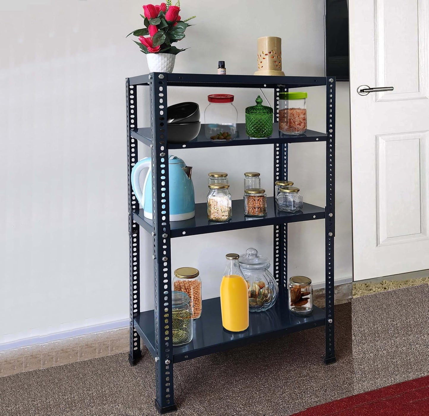 Iron Matte Finish (2 X 1 X 4 FT) (4 Shelf) Adjustable Display Rack for Home Office & Gym Use