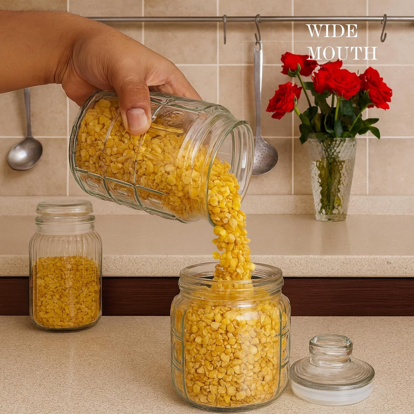 Pure Source India 500ml Glass Jar With Air Tight Glass Lid for Kitchen Storage Pickle Jar Round Glass Jar Sauce Jar Jam Jar