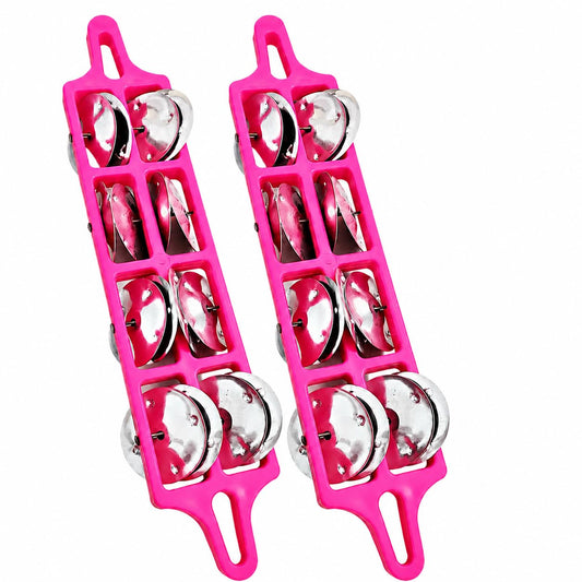 Pure Source India Plastic Handheld Tambourine Khartal with Metal Jingles | 8-Pair Musical Percussion Instrument | Ideal for Bhajan, Kirtan, Garba, Church, School & Music Classes | Set of 2