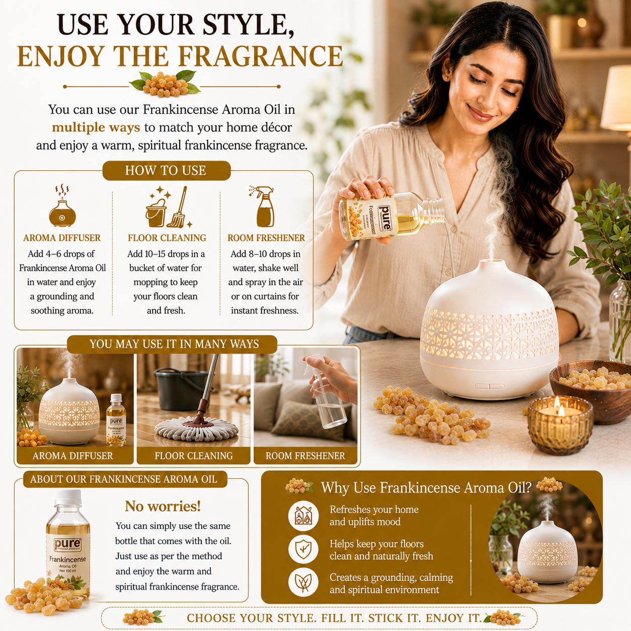 Pure Source India FRANKINCENSE Aroma Oil | Premium Fragrance Oil for Diffuser, Aromatherapy, Meditation, Candles, Soap Making, Humidifier & Home Air Freshener