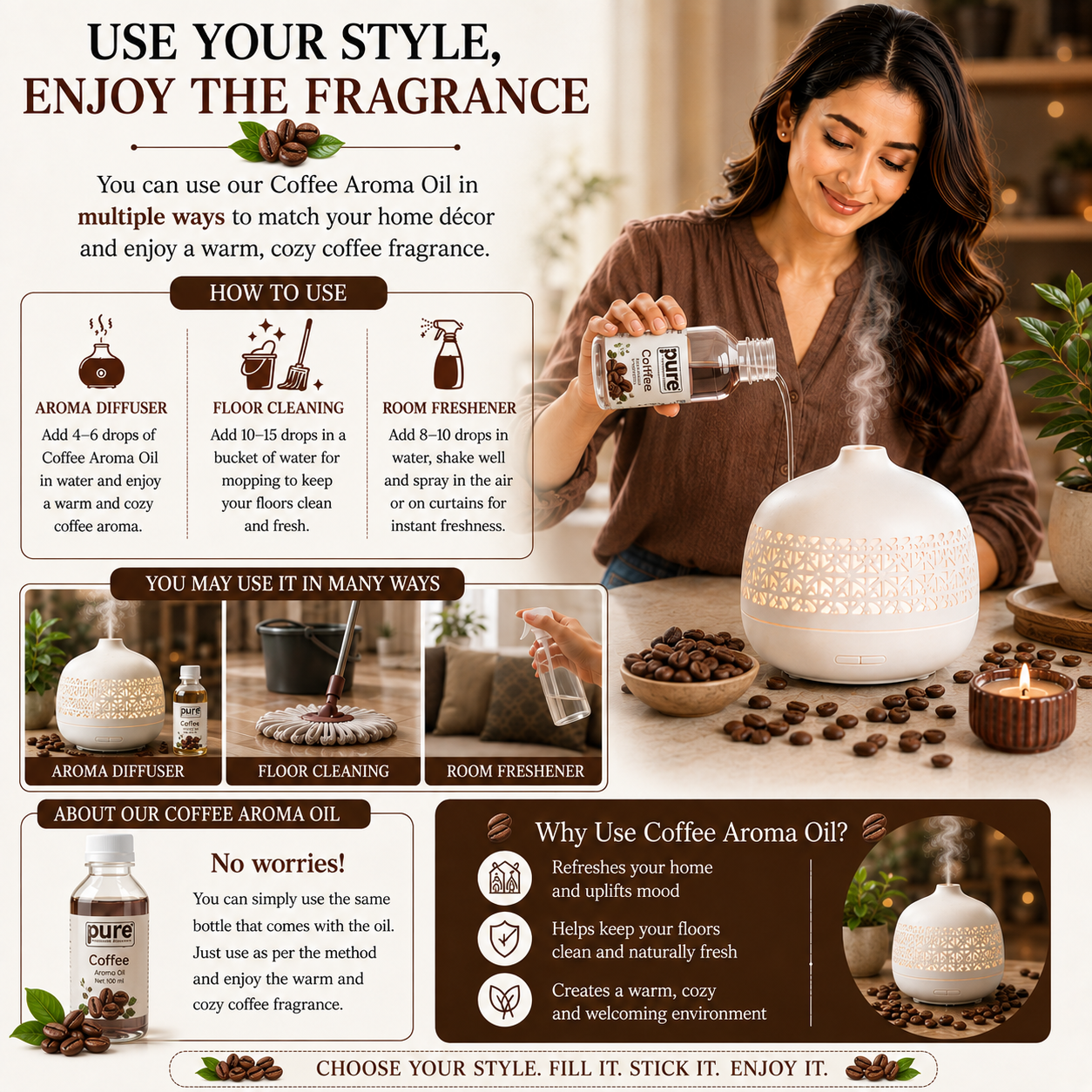 Pure Source India COFFEE Aroma Oil | Premium Fragrance Oil for Diffuser, Aromatherapy, Meditation, Candles, Soap Making, Humidifier & Home Air Freshener