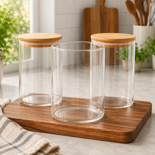 Pure Source India Premium 1 Litre Borosilicate Glass Storage Jar with Airtight Wooden Lid | Food-Safe Clear Container for Honey, Jam, Pickles, Spices, Dry Fruits, Tea, Coffee & Kitchen Pantry Storage