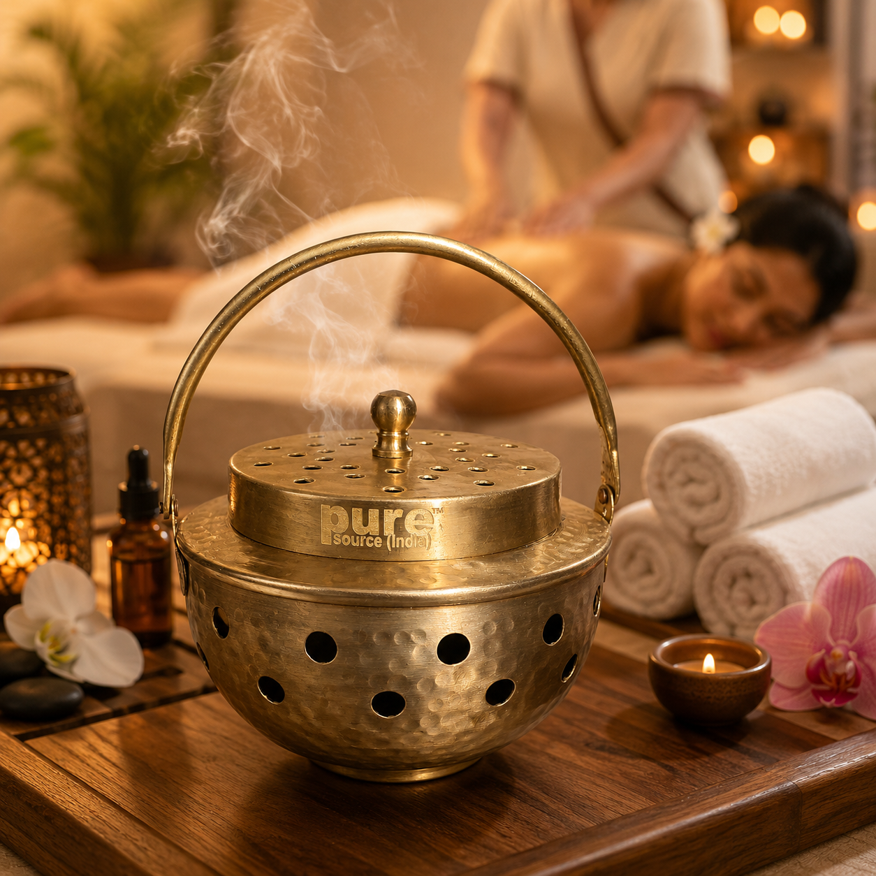 Pure Source India Multipurpose Brass Kapoor Dani, Aroma Diffuser, Incense Burner, Pack of 1