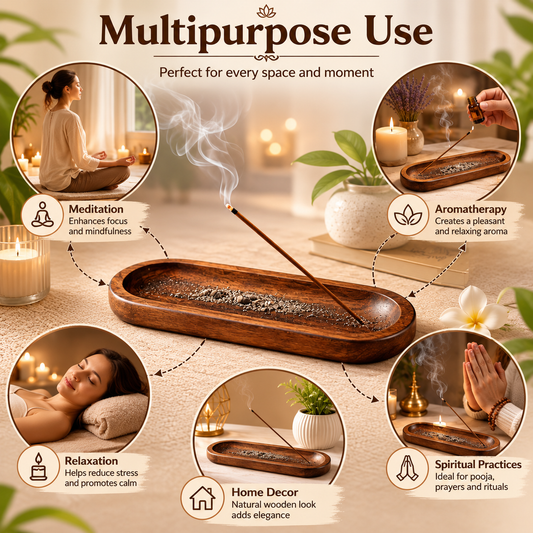 Pure Source India Natural Wood Incense Holder and Ash Catcher
