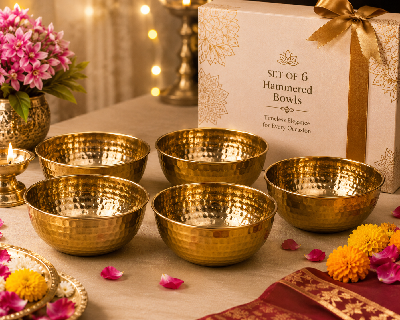 Pure Source India Hammered Brass Bowl, 100 ML