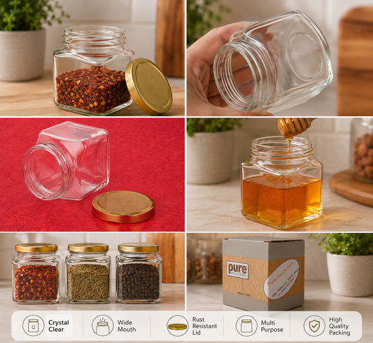 Pure Source India Crystal Clear Glass Jar Container Airtight Food Safe BPA Free, Multi-Purpose Jars – 100 Gm