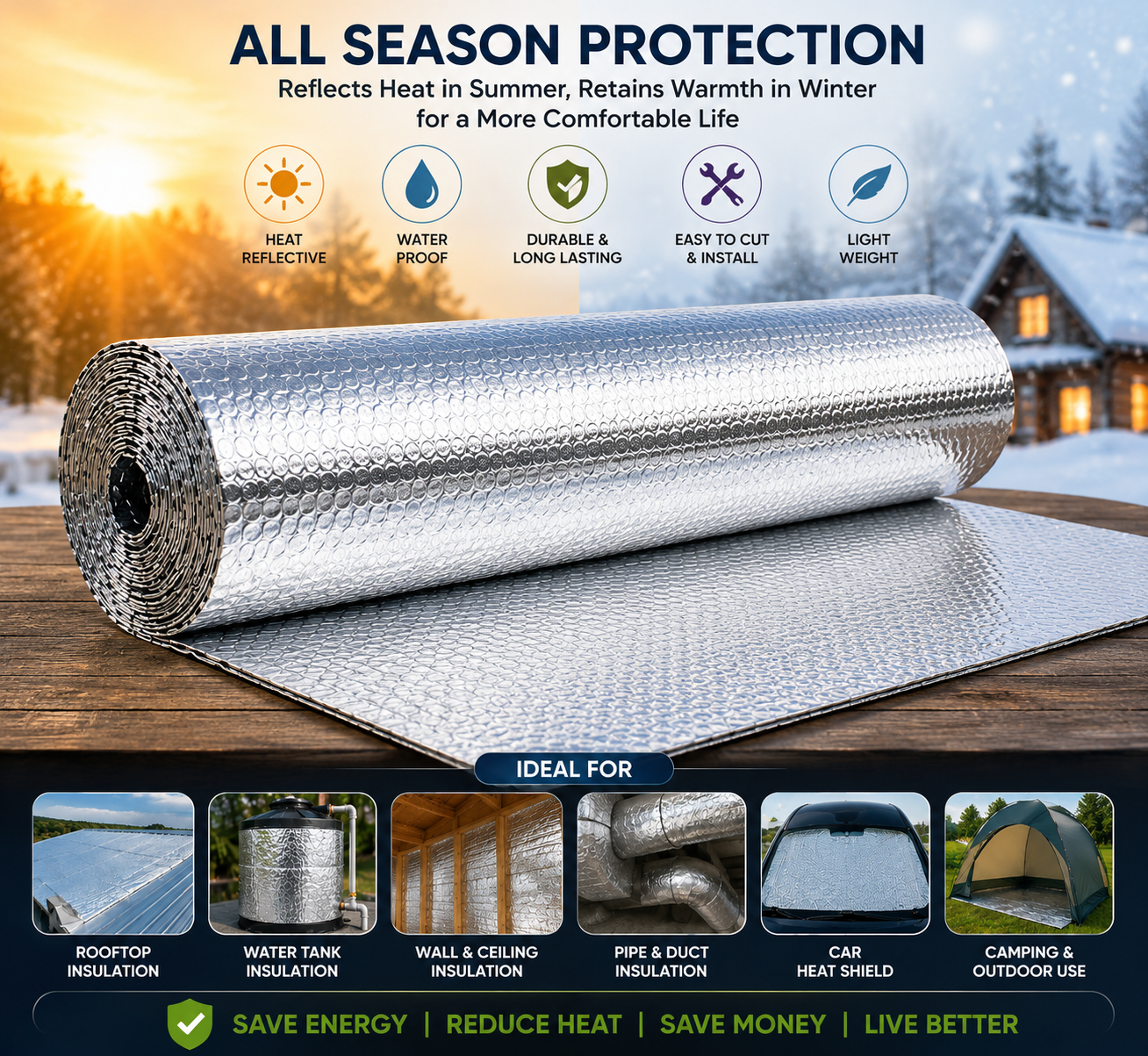 Pure Source India 6mm Reflective Bubble Insulation Sheet, Heat Resistant, Aluminum Foil Thermal Insulation Roll, Silver