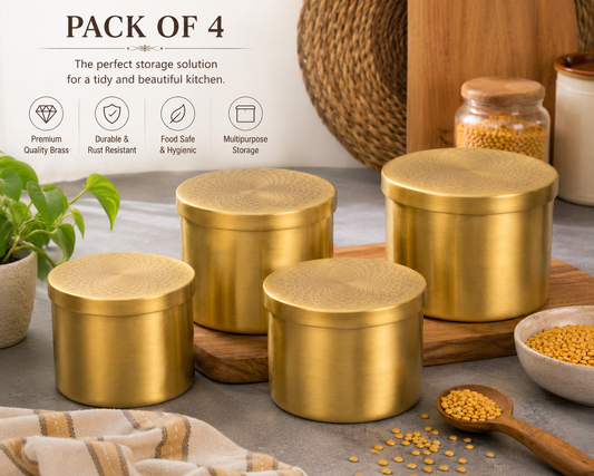 Pure Source India Brass Masala Storage Container for Dry Fruits, Candy, or as a Serving Bowl Decorative, Rustproof & Durable Container (GOLD 1100ML)