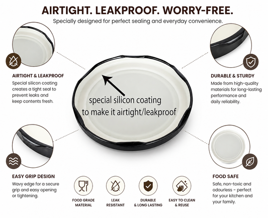 Pure Source India 42 mm, Black Metal Lug Cap Lid for Glass jar and Milk Bottles, Rust Free, Airtight, Food Grade Caps