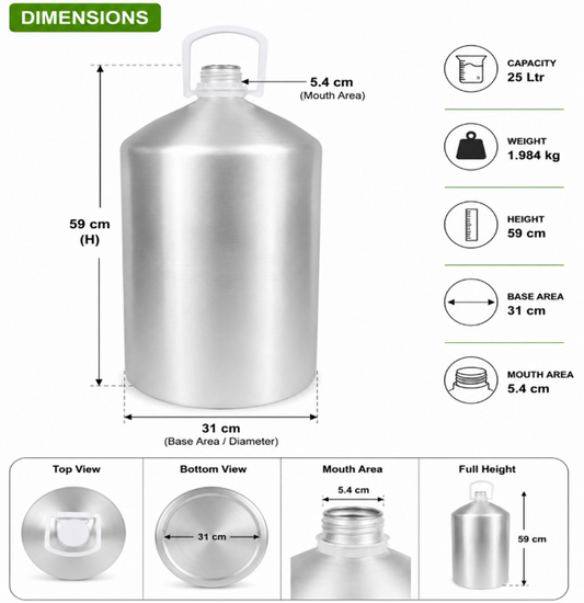 Pure Source India Aluminum Empty Bottle 25 Ltr. with Inner Lid & Cap – Ideal for Essential Oils, Oil Blends, Cosmetics and Liquid Storage