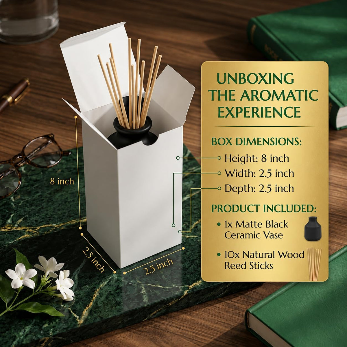 Pure Source India Elegant Ceramic Reed Diffuser Pot (Black) – Decorative Aroma Diffuser Vase for Living Rooms, bedrooms, bathrooms, Offices, and entryways (Black)