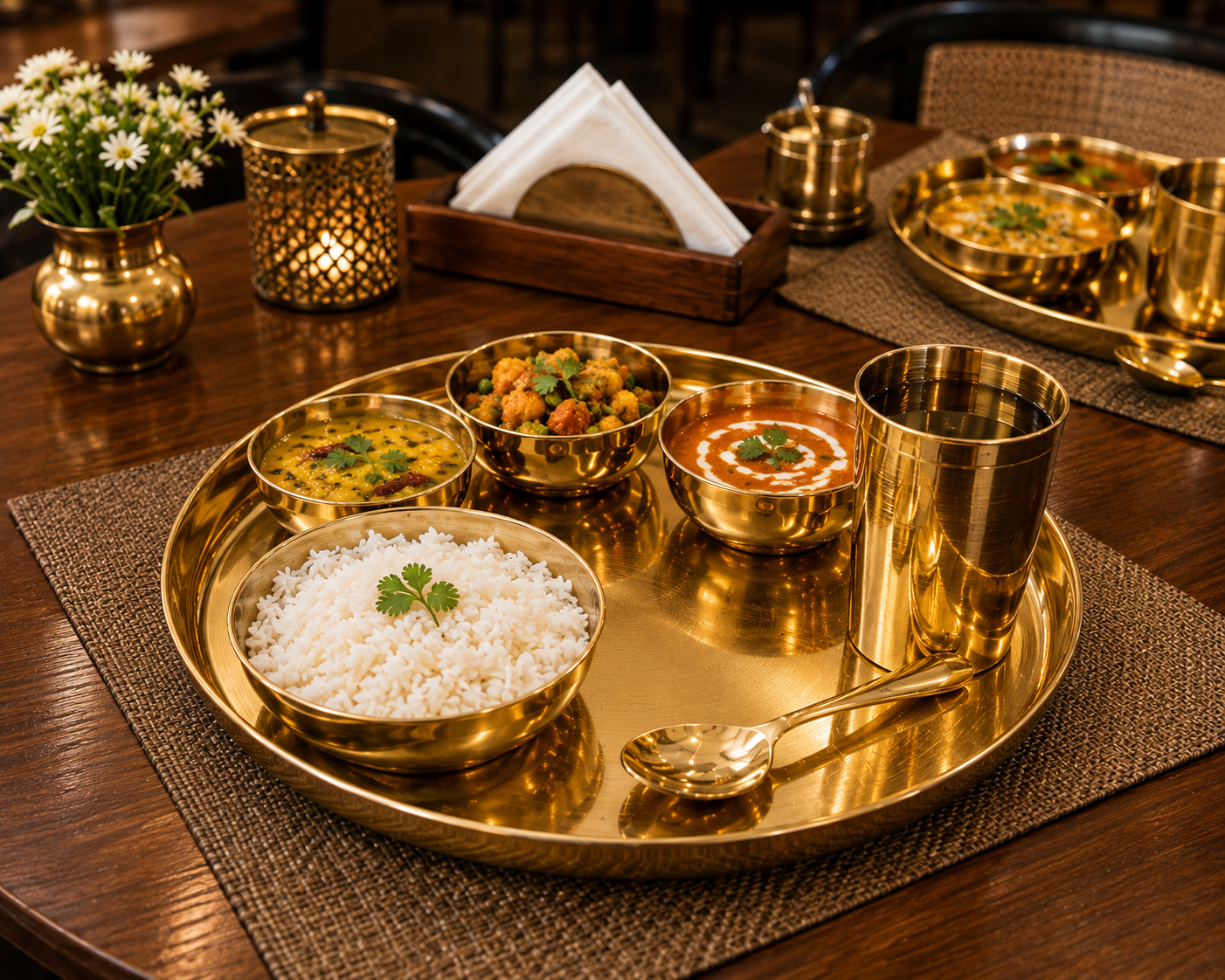 Pure Source India Kansa Solid Thali Set for Home, Kitchen, Dinning Table, Hotel & Gifting Purpose Set of 6 (Gold)