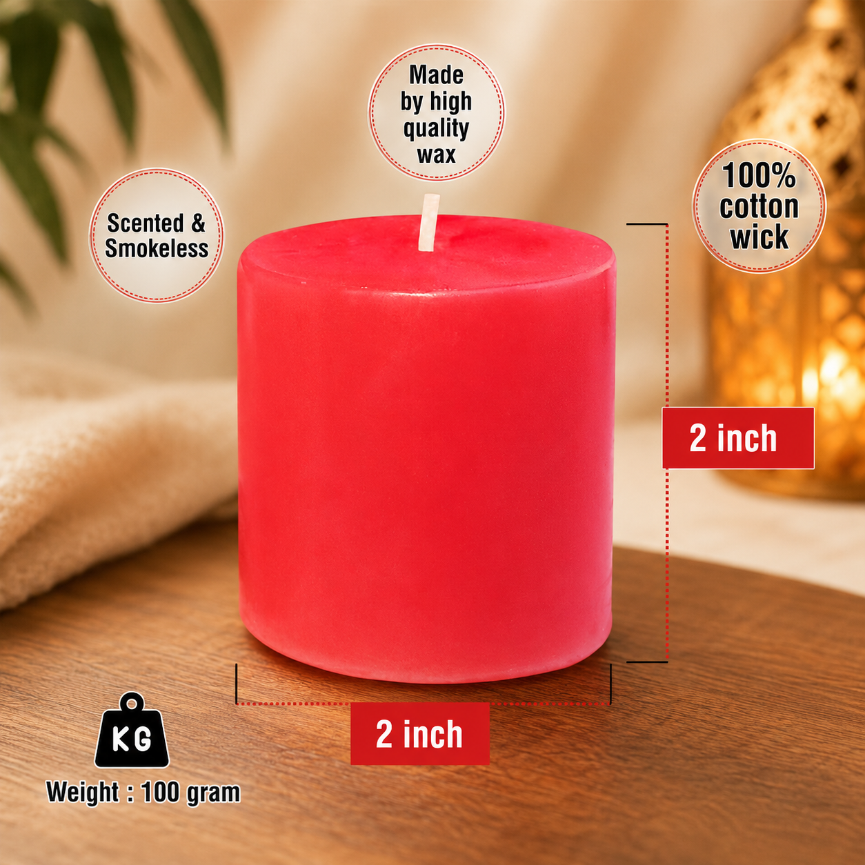 Pure Source India Rose Scented Pillar Candles, Red, Set of 3 | Paraffin Wax Smokeless & Drip-Resistant Decorative Candles for Home Décor, Bedroom, Dinner Table, Wedding, Diwali & Gifting