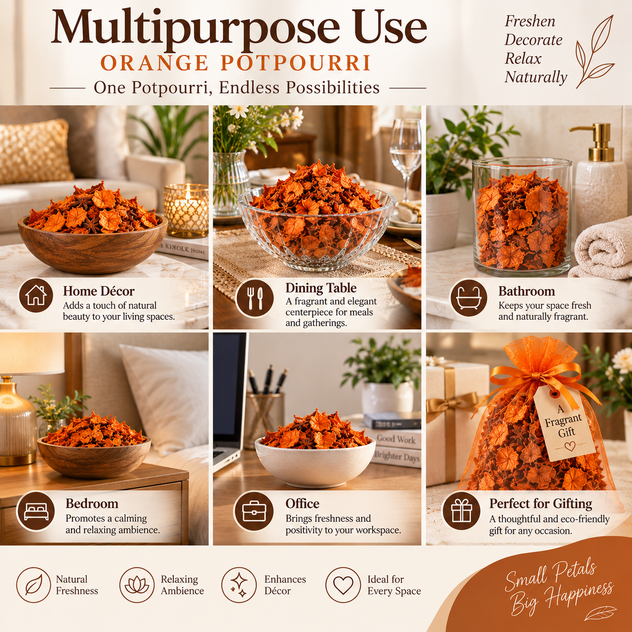 Pure Source India Orange Unscented Potpourri – Natural Dried Flower for Home Décor, Wedding Table Styling, DIY Crafts & Essential Oil Blending