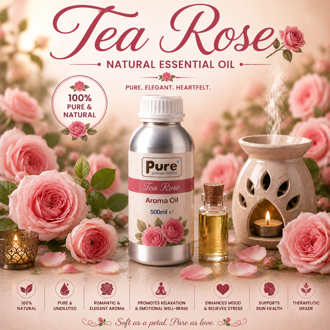 Pure Source India Aroma Diffuser Oil Essential for Oil Burner, Soap Making, Candle Making Etc. 500 ML Pack of Fragrance Oil