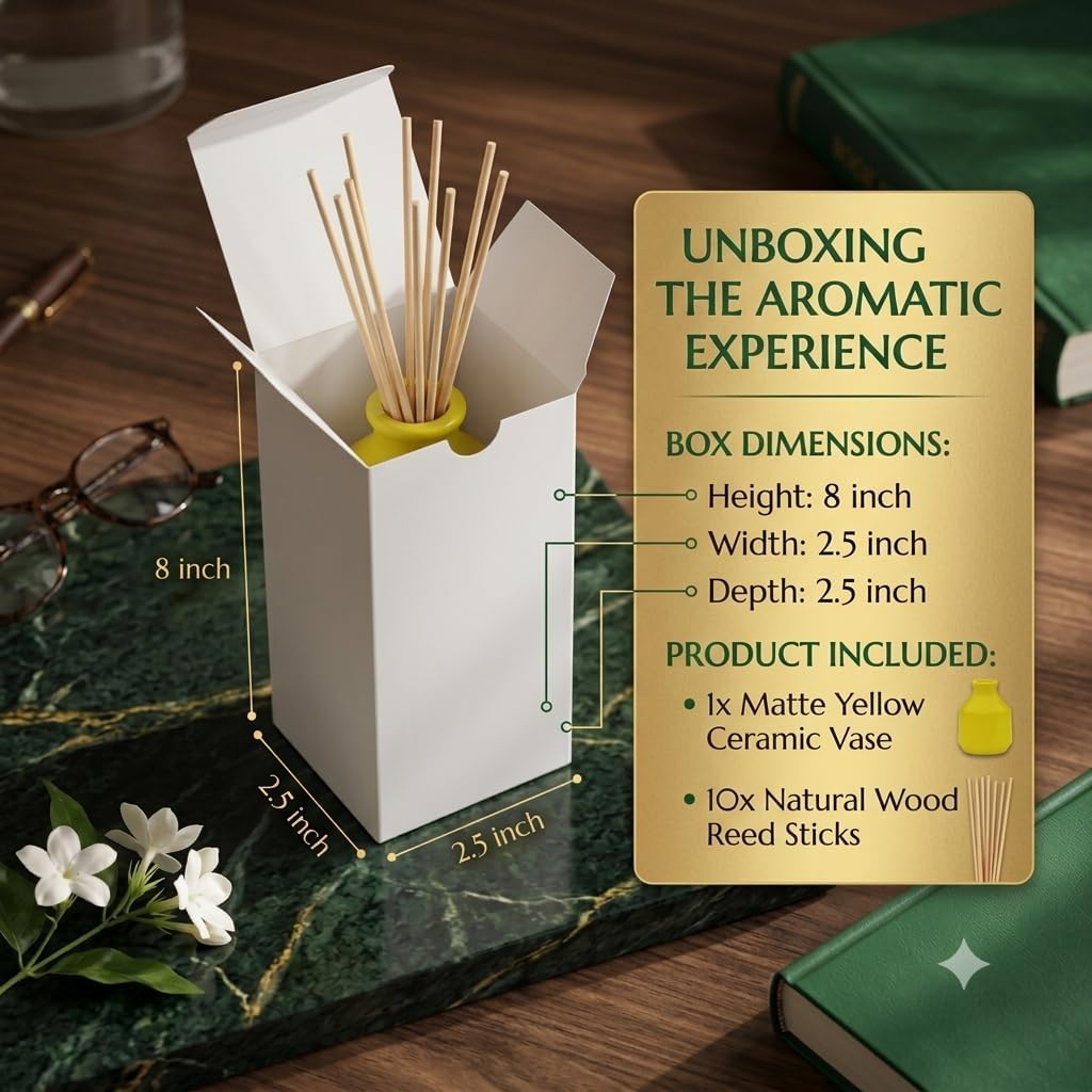 Pure Source India Elegant Ceramic Reed Diffuser Pot (Yellow) – Decorative Aroma Diffuser Vase for Living Rooms, bedrooms, bathrooms, Offices, and entryways (Yellow)