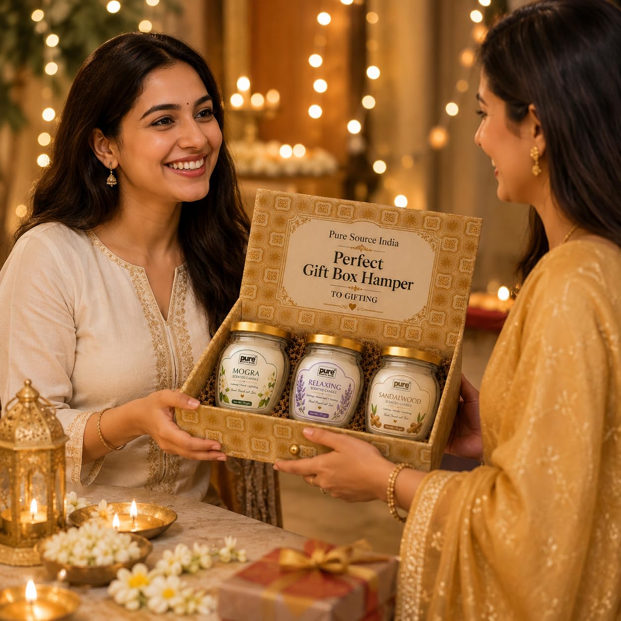 Pure Source India Scented Candle Gift Set of 3 | Mogra, Relaxing, Sandalwood | 75g Each | Fragrance Candles for Home, Living Room & Gifting (Copy)