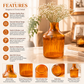 Pure Source India Amber Glass Flower Vase – 9 Inch Decorative Ribbed Bottle Vase for Home Decor, Modern Centerpiece for Living Room, Dining Table & Office