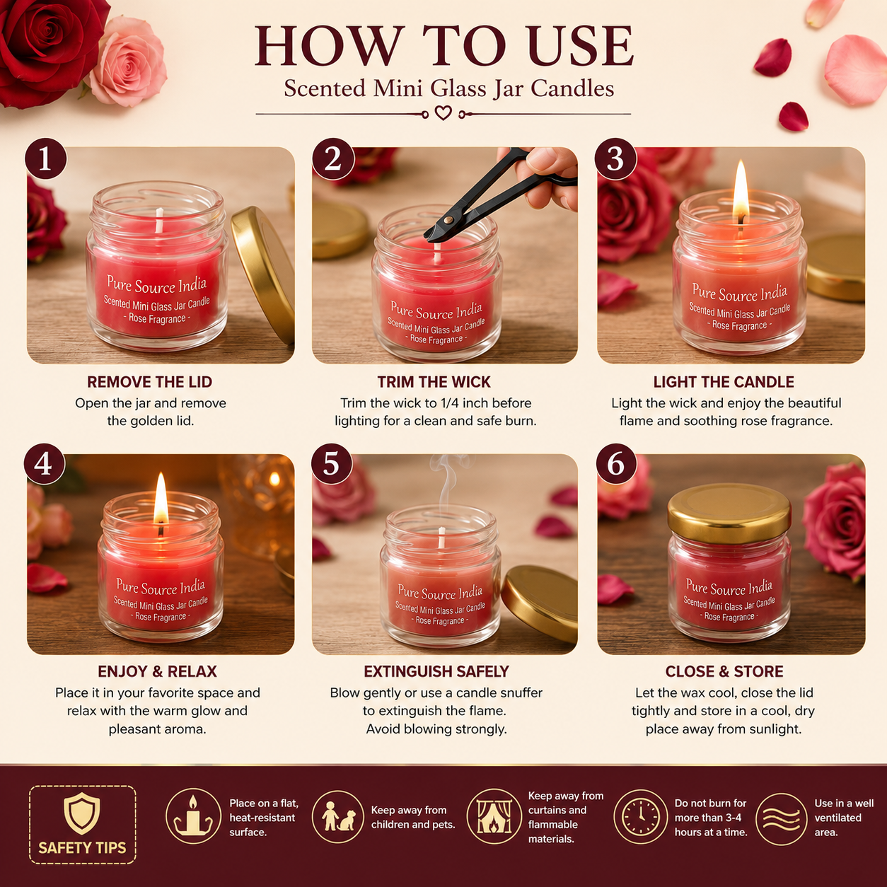 Pure Source India 20 Gram Set of 12 pcs Scented Mini Glass Jar Candle with Rose Fragrance