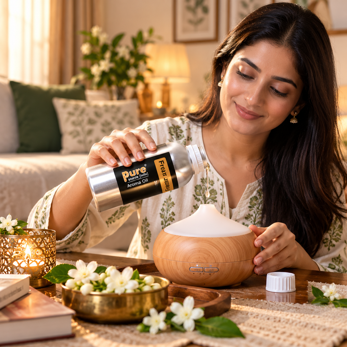 Pure Source India Fresh Jasmine Aroma Oil, 500ml | Concentrated Fragrance Oil for Candle Making, Aroma Burners, Potpourri & Home Fragrance