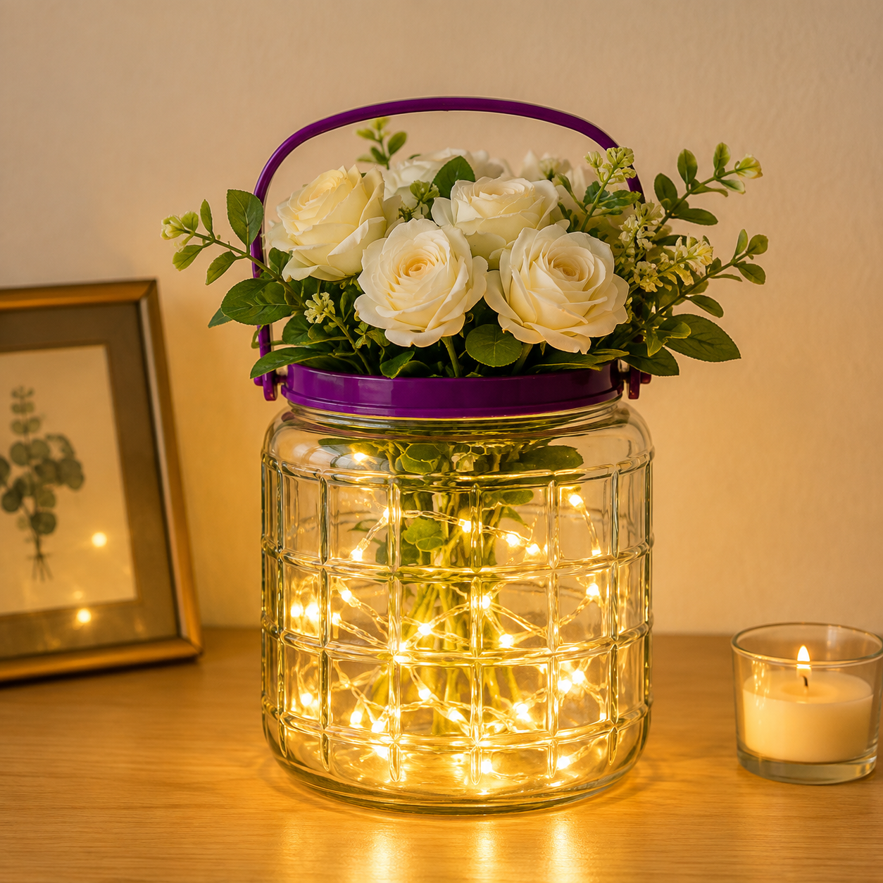 Pure Source India 3 Kg Glass Jar Container With Purple Lid Handle