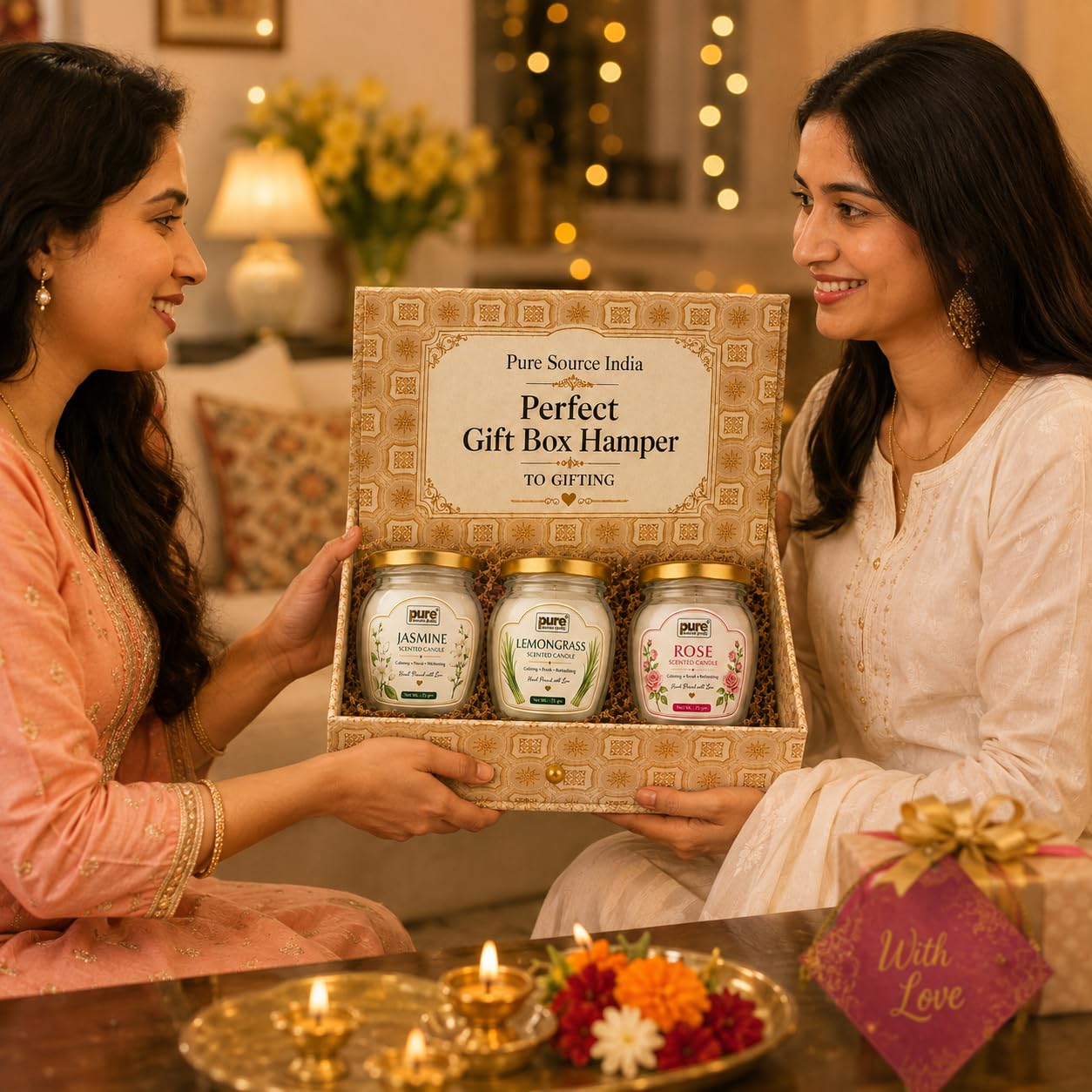 Pure Source India Scented Candle Gift Set of 3 | Jasmine, Lemongrass, Rose | 75g Each | Fragrance Candles for Home, Living Room & Gifting (Copy)