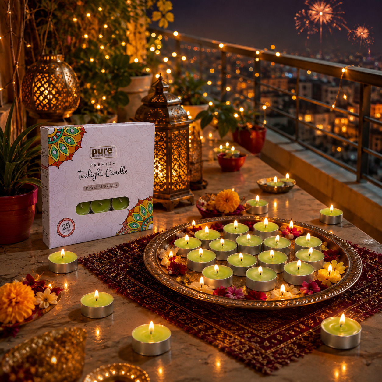 Pure Source India Scented Lemongrass Tea Light Candles Pack of 25 | Fragrance Tealights for Home Decor, Meditation, Pooja, Diwali, Parties & Aromatherapy | Long-Lasting Decorative Candles