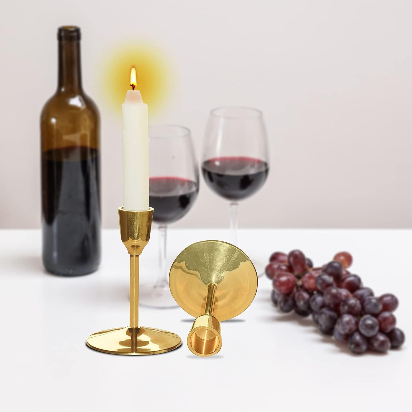 Pure Source India Heavy Weight Brass Taper Candle Stand, 4.5 Inch Gold Candle Holder | Traditional Brass Candle Stand for Home Decor, Table Decoration, Diwali, Wedding & Gifting