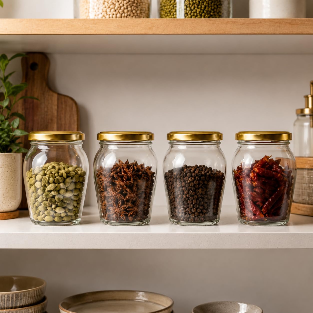 Pure Source India 1000ml Glass Matka Jar with Golden Airtight Lid | Leak-Proof Glass Container for Kitchen, Spices, Dry Fruits, Pickles, Snacks & Multipurpose Storage
