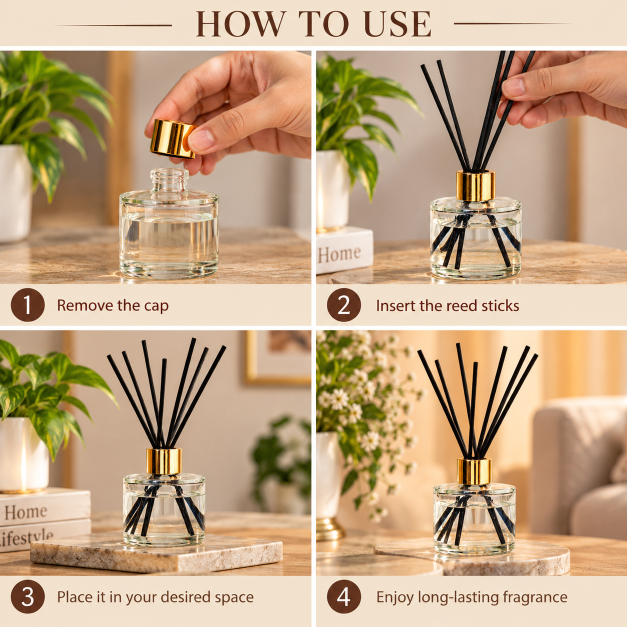 Pure Source India 100ML Empty Round Reed Diffuser Glass Bottle Coming with 6 Pcs Black Reed Sticks