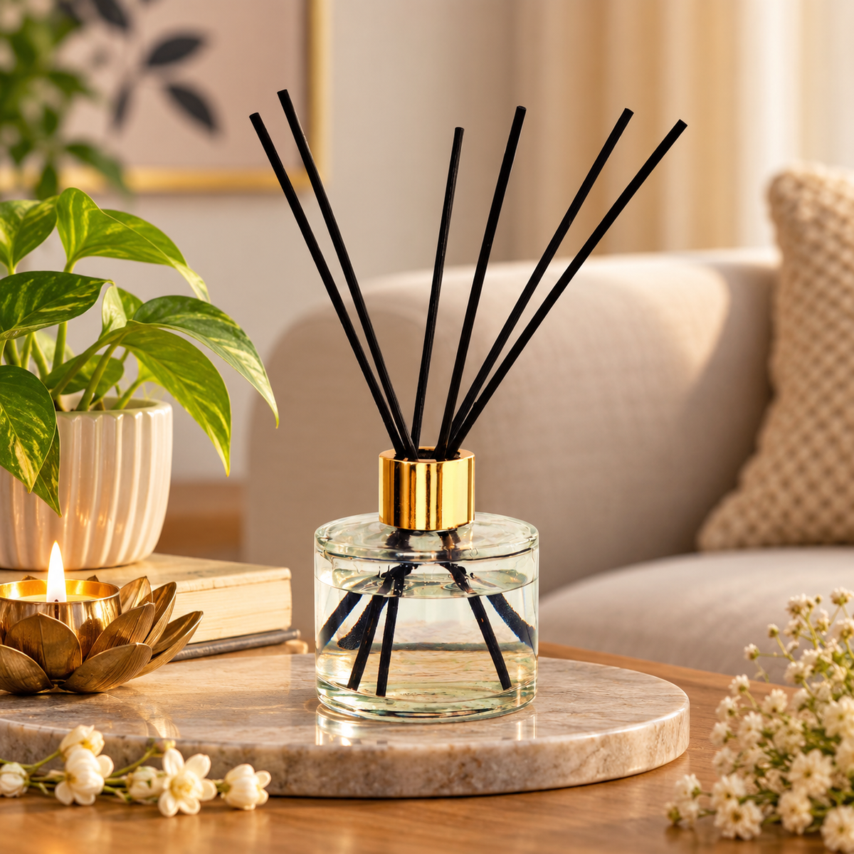 Pure Source India 100ML Empty Round Reed Diffuser Glass Bottle Coming with 6 Pcs Black Reed Sticks