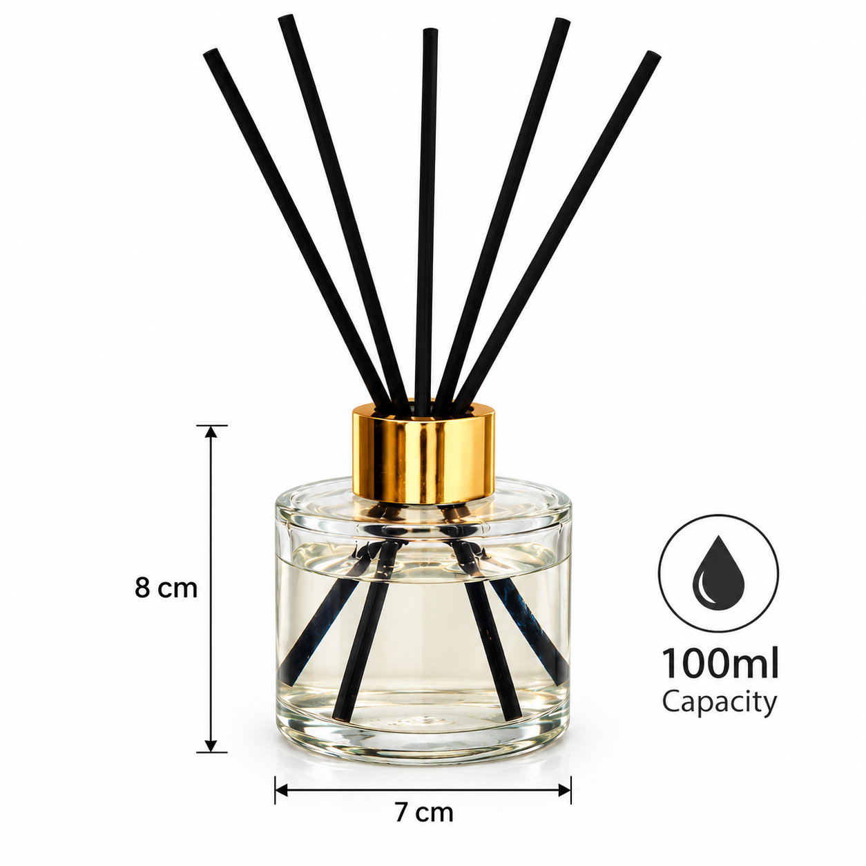 Pure Source India 100ML Empty Round Reed Diffuser Glass Bottle Coming with 6 Pcs Black Reed Sticks