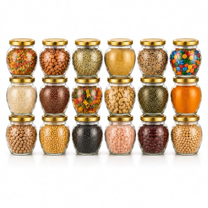 Pure Source India 100ml Glass Matka Jar with Golden Airtight Lid | Leak-Proof Small Glass Container for Spices, Masala, Herbs, Dry Fruits & Kitchen Storage