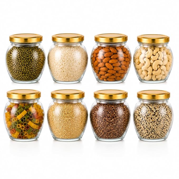 Pure Source India 100ml Glass Matka Jar with Golden Airtight Lid | Leak-Proof Small Glass Container for Spices, Masala, Herbs, Dry Fruits & Kitchen Storage