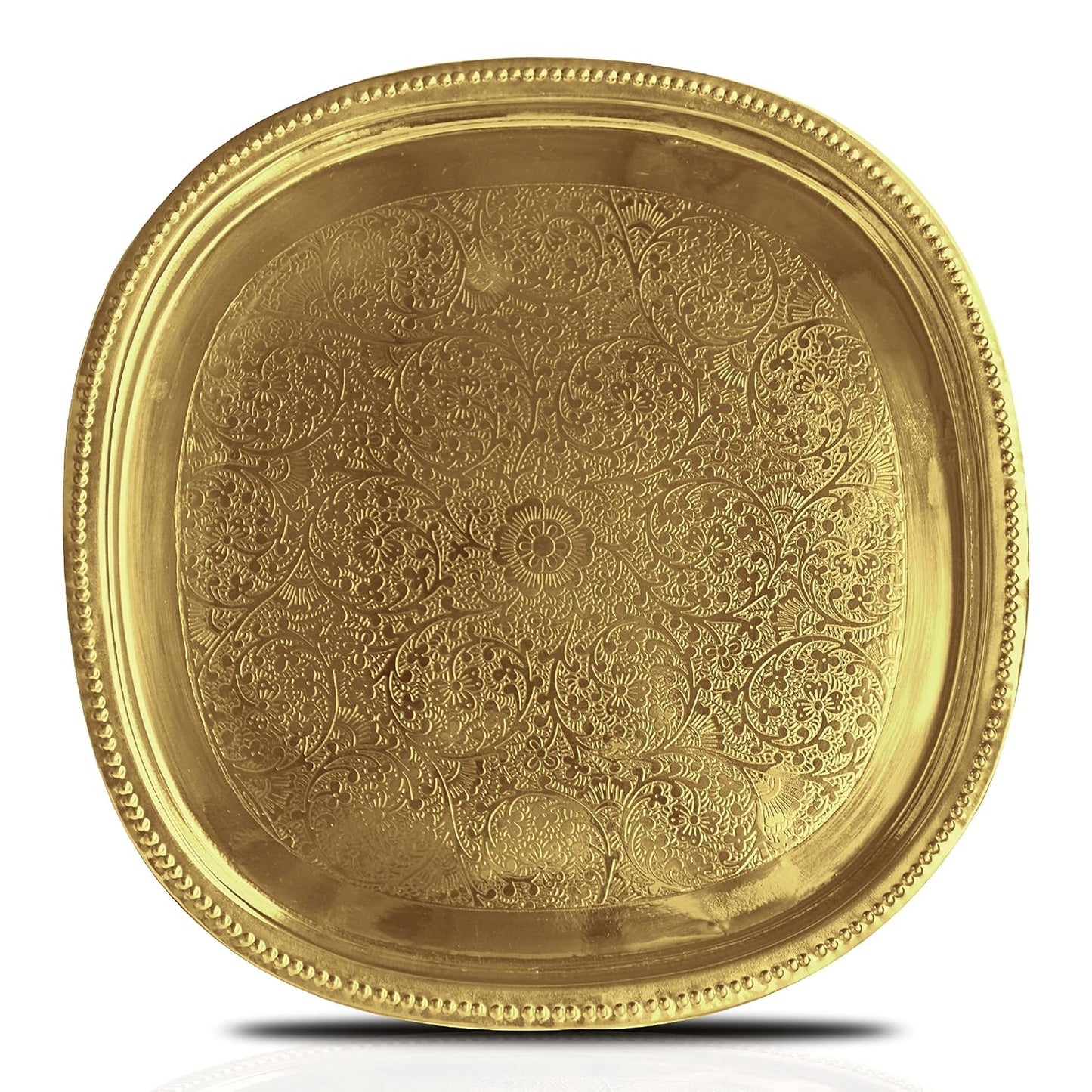 Pure Source India Brass Handmade Serving Tray & Pooja Plate, 12.25 Inch Golden Brass Thali | Traditional Decorative Tray for Pooja, Aarti, Prasad, Home Decor, Festivals & Gifting