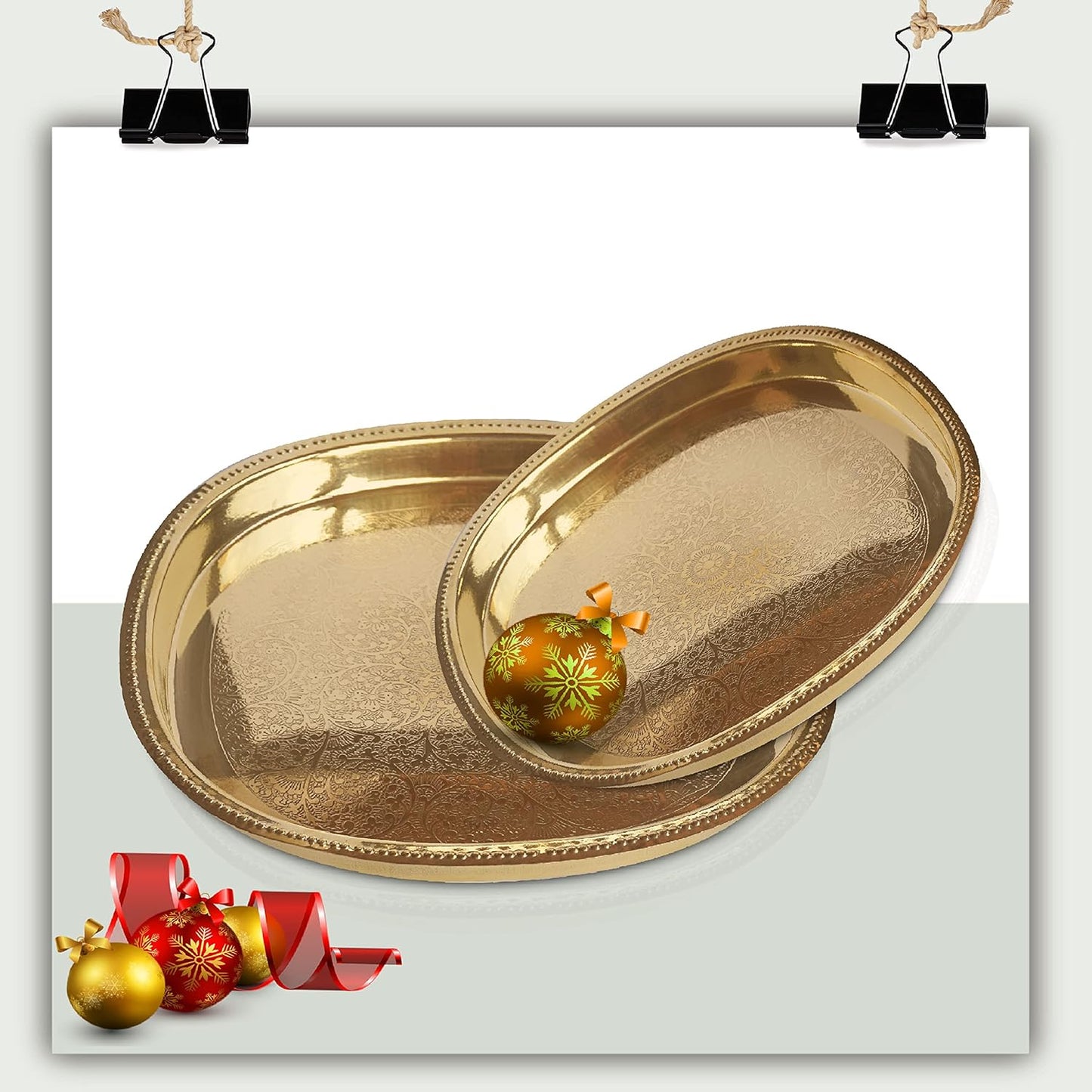 Pure Source India Brass Handmade Serving Tray & Pooja Plate, 12.25 Inch Golden Brass Thali | Traditional Decorative Tray for Pooja, Aarti, Prasad, Home Decor, Festivals & Gifting
