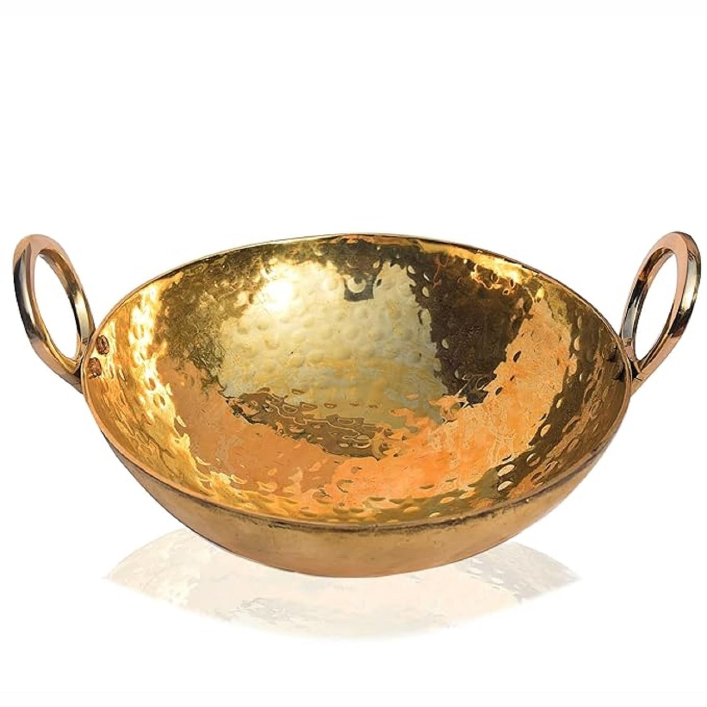 Pure Source India Brass Hammered Kadhai Frying Pan with Handle, 12 Inch 2 L Heavy Brass Cookware | Traditional Indian Kadhai for Cooking, Frying, Kitchen & Gifting