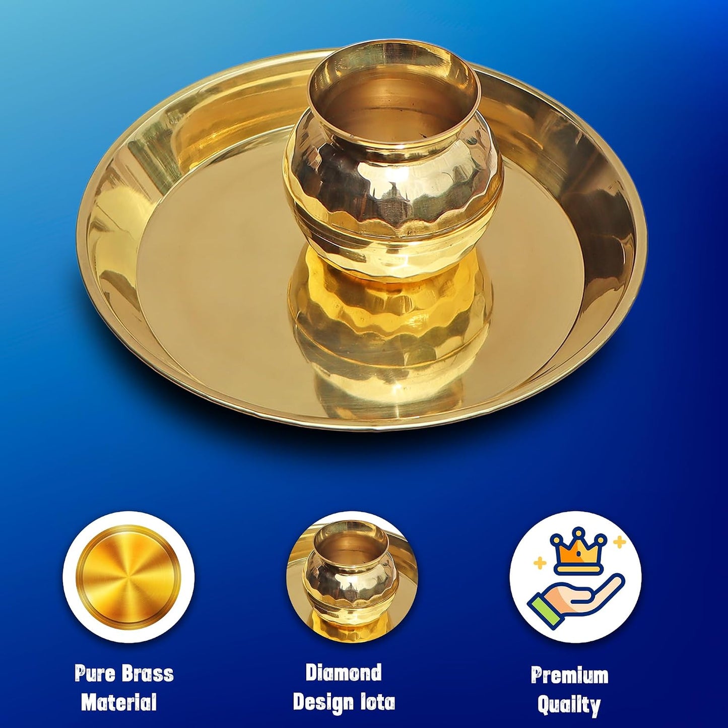 Pure Source India Pure Brass Pooja Thali with Lota, 10 Inch Traditional Puja Plate & Kalash Set | Brass Thali for Pooja, Aarti, Diwali, Wedding, Housewarming & Religious Ceremonies