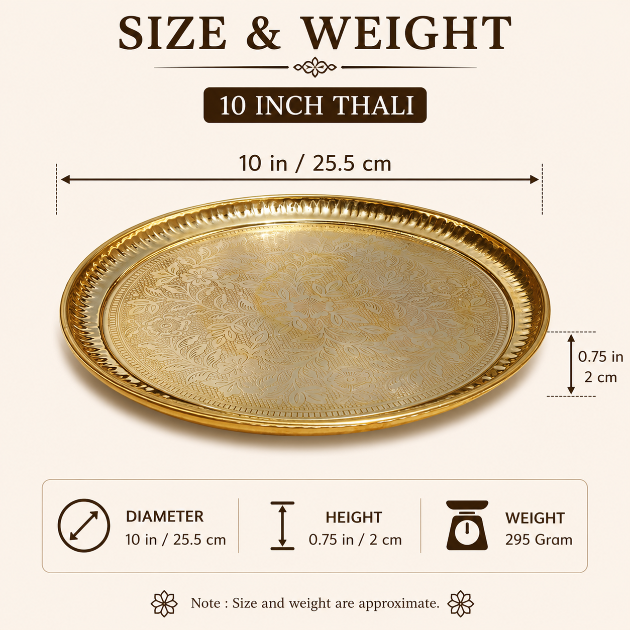 Pure Source India Handmade Flower Embossed Design Brass Puja Thali