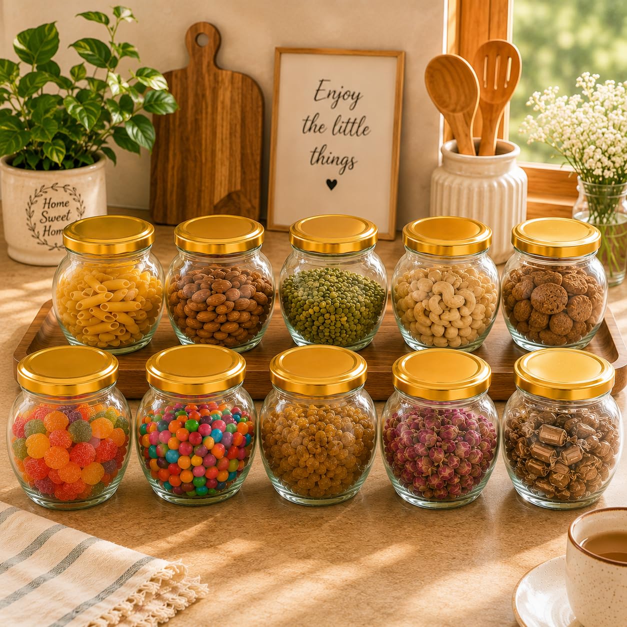 Pure Source India 50ml Glass Matka Jar with Golden Airtight Lid | Leak-Proof Small Glass Container for Spices, Masala, Herbs, Dry Fruits & Kitchen Storage