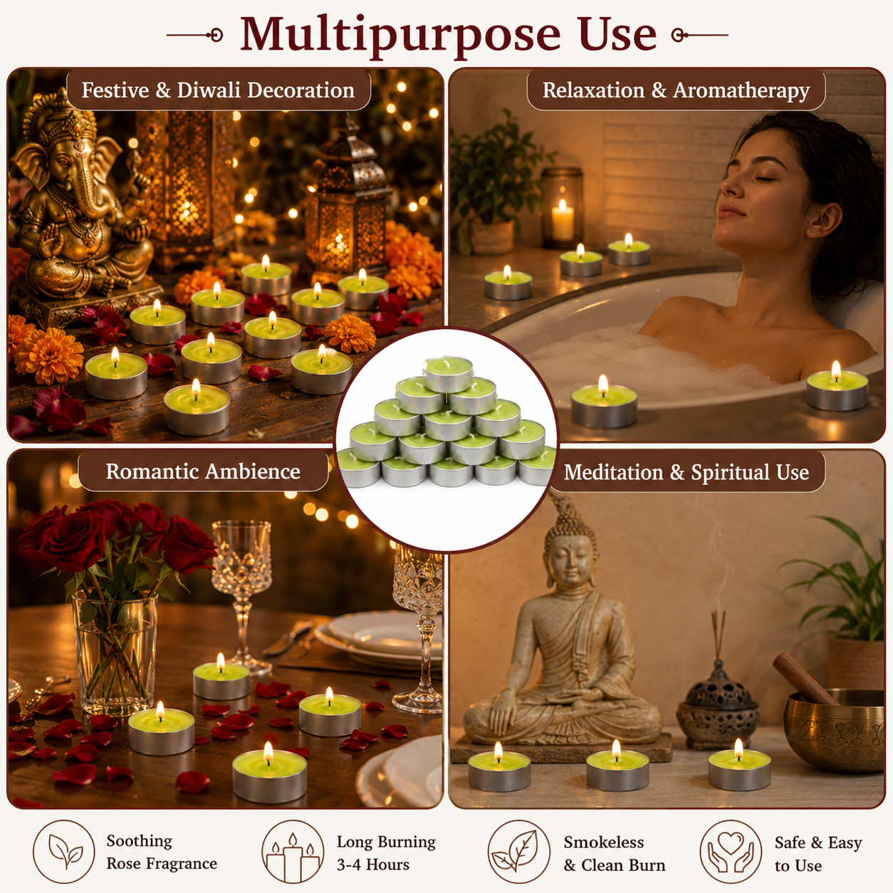 Pure Source India Scented Lemongrass Tea Light Candles Pack of 25 | Fragrance Tealights for Home Decor, Meditation, Pooja, Diwali, Parties & Aromatherapy | Long-Lasting Decorative Candles