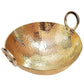 Pure Source India Brass Hammered Kadhai Frying Pan with Handle, 12 Inch 2 L Heavy Brass Cookware | Traditional Indian Kadhai for Cooking, Frying, Kitchen & Gifting